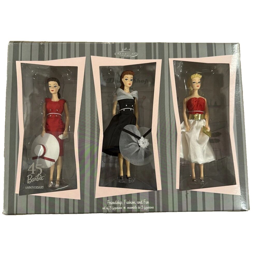 NIB Hallmark Keepsake 2004 45th Barbie Anniversary Figurines Set of 3